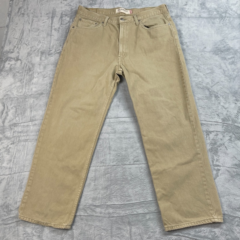 Levi's 550 Jeans Mens 38x30 (35x29) Beige Denim Grunge Relaxed Fit Straight Leg